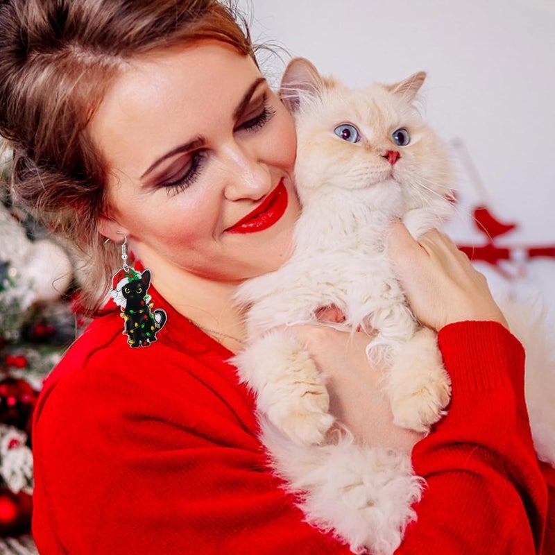 PEALICIOUS Christmas Earrings for Women Cute Cat Earings Christmas Tree Cakes Accessories Gingerbread House Earrings Dangling Pink Xmas Gifts Matching Womens Xmas Costume Holiday Jewelry - Image 3